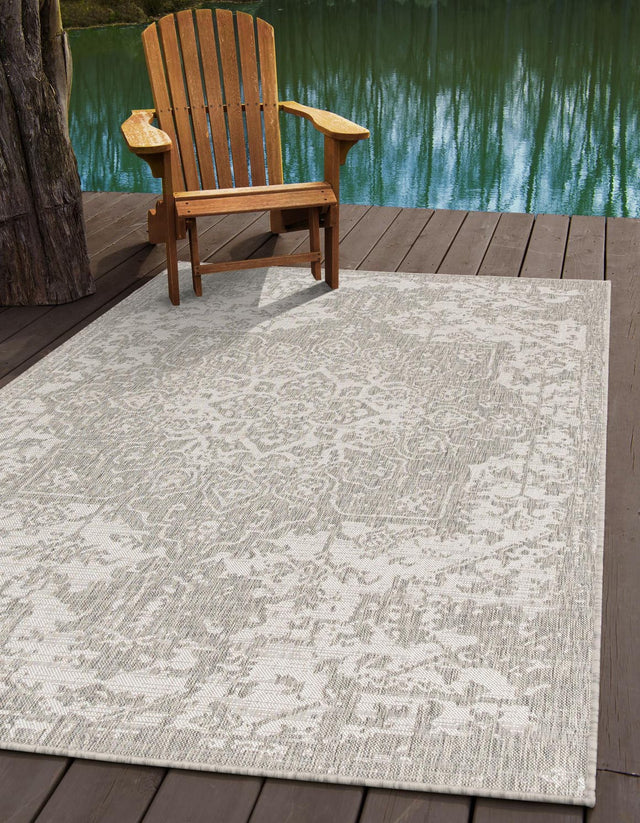 Gray 6' 1 x 9' Jill Zarin Outdoor Rectangle Area Rug Weather Resistant for Patio, Deck, Terrace, Balcony, Porch Durable 100% Polypropylene Carpet for Outside for Sale at Rug Engine