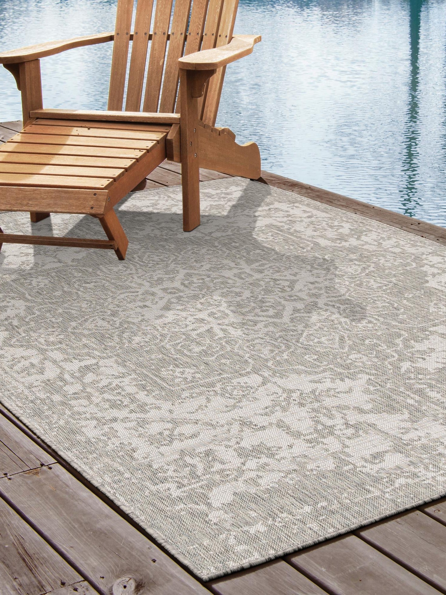Gray 6' 1 x 9' Jill Zarin Outdoor Rectangle Area Rug Weather Resistant for Patio, Deck, Terrace, Balcony, Porch Durable 100% Polypropylene Carpet for Outside for Sale at Rug Engine