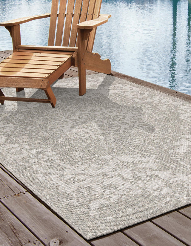 Gray 6' 1 x 9' Jill Zarin Outdoor Rectangle Area Rug Weather Resistant for Patio, Deck, Terrace, Balcony, Porch Durable 100% Polypropylene Carpet for Outside for Sale at Rug Engine