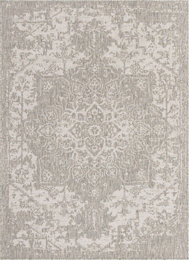 Gray 5' 3 x 8' Jill Zarin Outdoor Rectangle Area Rug Weather Resistant for Patio, Deck, Terrace, Balcony, Porch Durable 100% Polypropylene Carpet for Outside for Sale at Rug Engine
