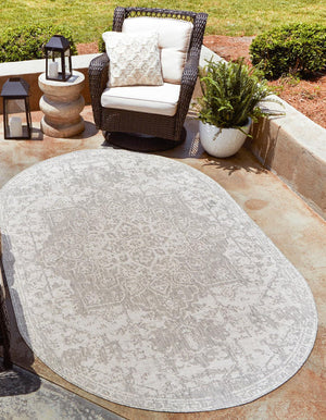 Gray 7' 10 x 10' Jill Zarin Outdoor Oval Area Rug Weather Resistant for Patio, Deck, Terrace, Balcony, Porch Durable 100% Polypropylene Carpet for Outside for Sale at Rug Engine