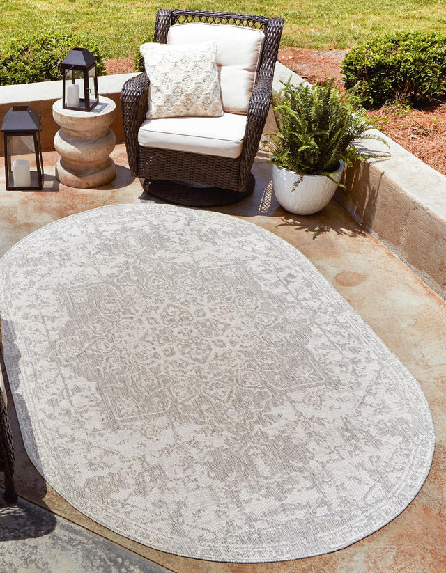 Gray 7' 10 x 10' Jill Zarin Outdoor Oval Area Rug Weather Resistant for Patio, Deck, Terrace, Balcony, Porch Durable 100% Polypropylene Carpet for Outside for Sale at Rug Engine