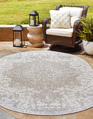Gray 7' 10 x 10' Jill Zarin Outdoor Oval Area Rug Weather Resistant for Patio, Deck, Terrace, Balcony, Porch Durable 100% Polypropylene Carpet for Outside for Sale at Rug Engine