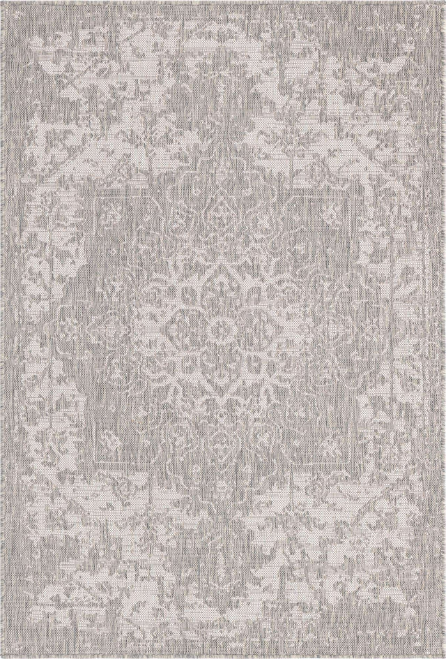 Gray 4' 1 x 6' 1 Jill Zarin Outdoor Rectangle Area Rug Weather Resistant for Patio, Deck, Terrace, Balcony, Porch Durable 100% Polypropylene Carpet for Outside for Sale at Rug Engine