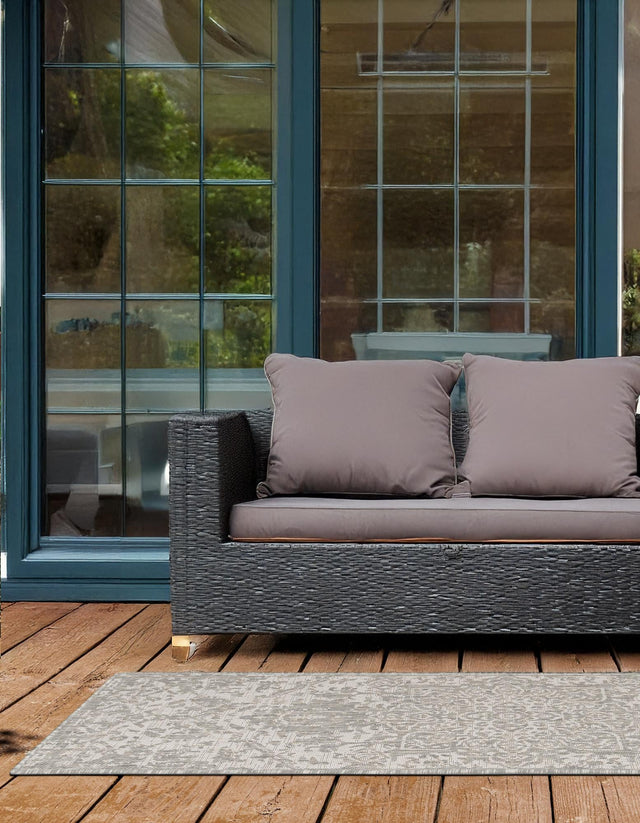 Gray 2' x 6' 1 Jill Zarin Outdoor Runner Area Rug Weather Resistant for Patio, Deck, Terrace, Balcony, Porch Durable 100% Polypropylene Carpet for Outside for Sale at Rug Engine