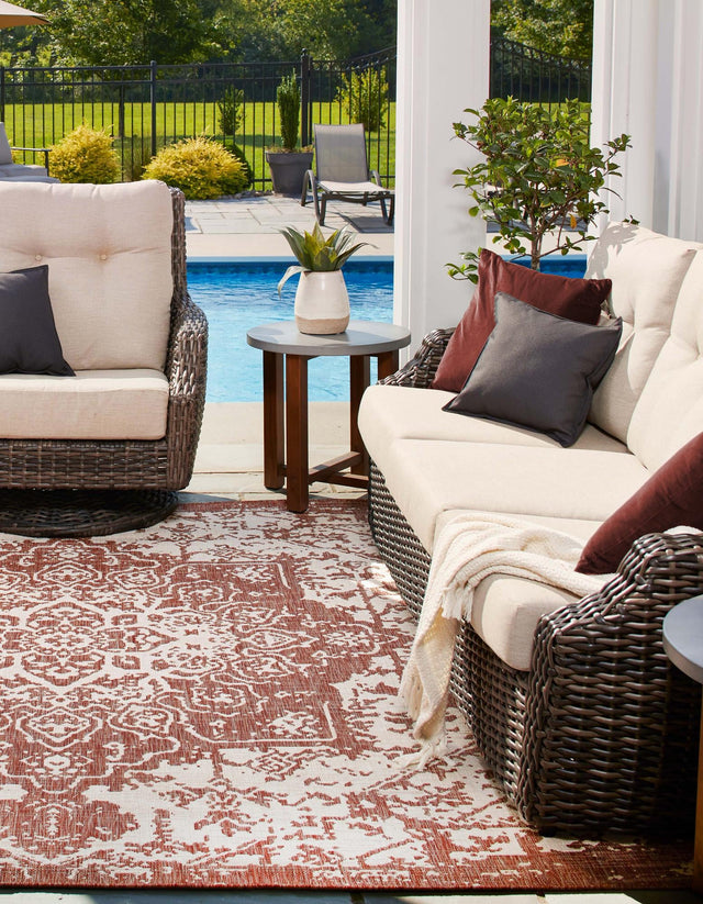 Rust Red 7' 10 x 7' 10 Jill Zarin Outdoor Square Area Rug Weather Resistant for Patio, Deck, Terrace, Balcony, Porch Durable 100% Polypropylene Carpet for Outside for Sale at Rug Engine