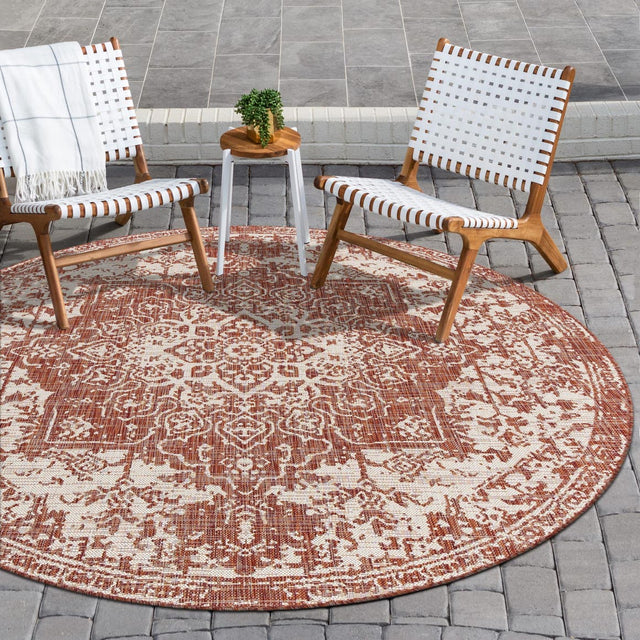 Rust Red 4' 1 x 4' 1 Jill Zarin Outdoor Round Area Rug Weather Resistant for Patio, Deck, Terrace, Balcony, Porch Durable 100% Polypropylene Carpet for Outside for Sale at Rug Engine