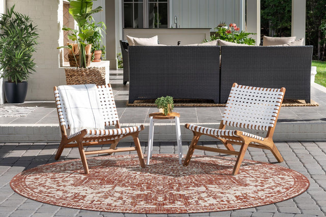 Rust Red 4' 1 x 4' 1 Jill Zarin Outdoor Round Area Rug Weather Resistant for Patio, Deck, Terrace, Balcony, Porch Durable 100% Polypropylene Carpet for Outside for Sale at Rug Engine