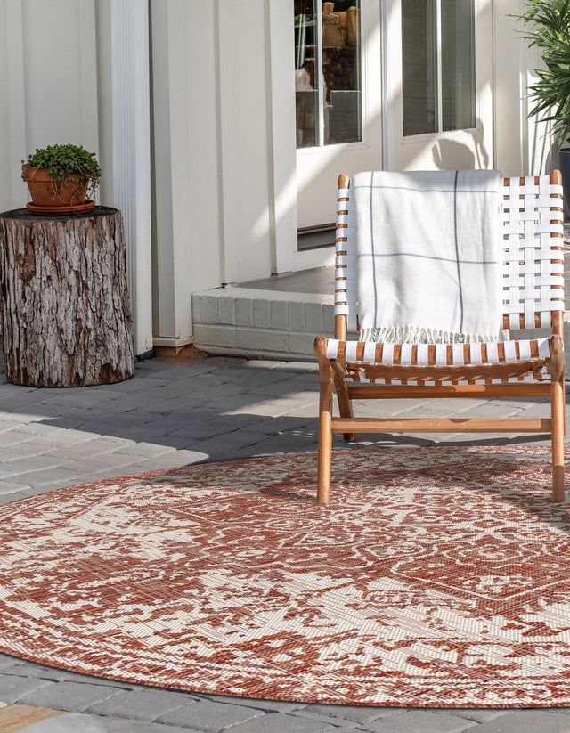 Rust Red 10' 8 x 10' 8 Jill Zarin Outdoor Round Area Rug Weather Resistant for Patio, Deck, Terrace, Balcony, Porch Durable 100% Polypropylene Carpet for Outside for Sale at Rug Engine