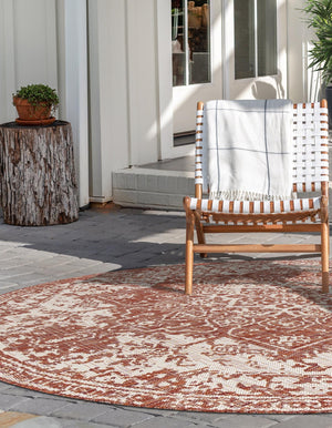 Rust Red 13' 1 x 13' 1 Jill Zarin Outdoor Round Area Rug Weather Resistant for Patio, Deck, Terrace, Balcony, Porch Durable 100% Polypropylene Carpet for Outside for Sale at Rug Engine