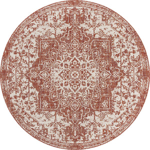 Rust Red 6' 7 x 6' 7 Jill Zarin Outdoor Round Area Rug Weather Resistant for Patio, Deck, Terrace, Balcony, Porch Durable 100% Polypropylene Carpet for Outside for Sale at Rug Engine