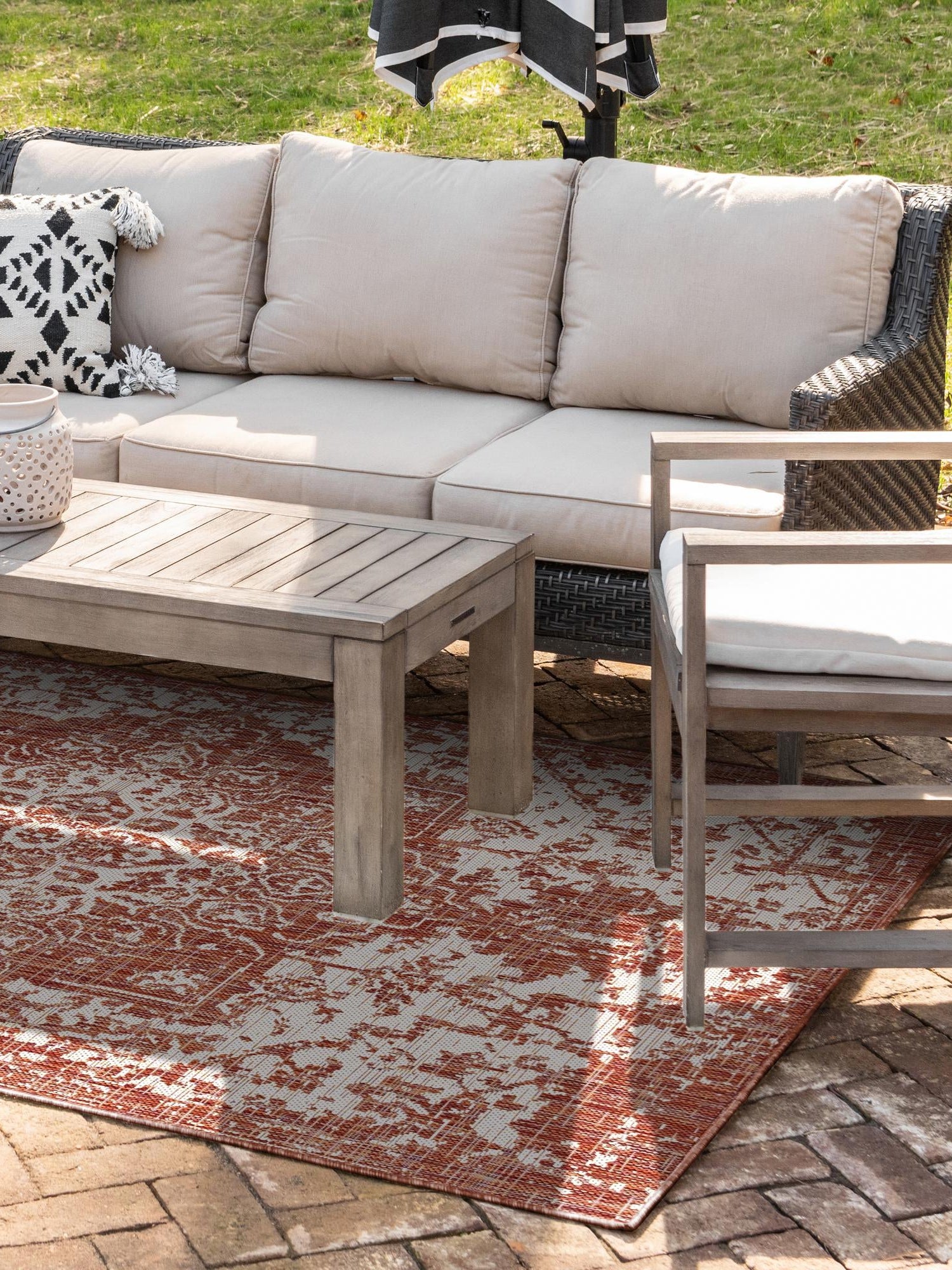 Rust Red 5' 3 x 8' Jill Zarin Outdoor Rectangle Area Rug Weather Resistant for Patio, Deck, Terrace, Balcony, Porch Durable 100% Polypropylene Carpet for Outside for Sale at Rug Engine