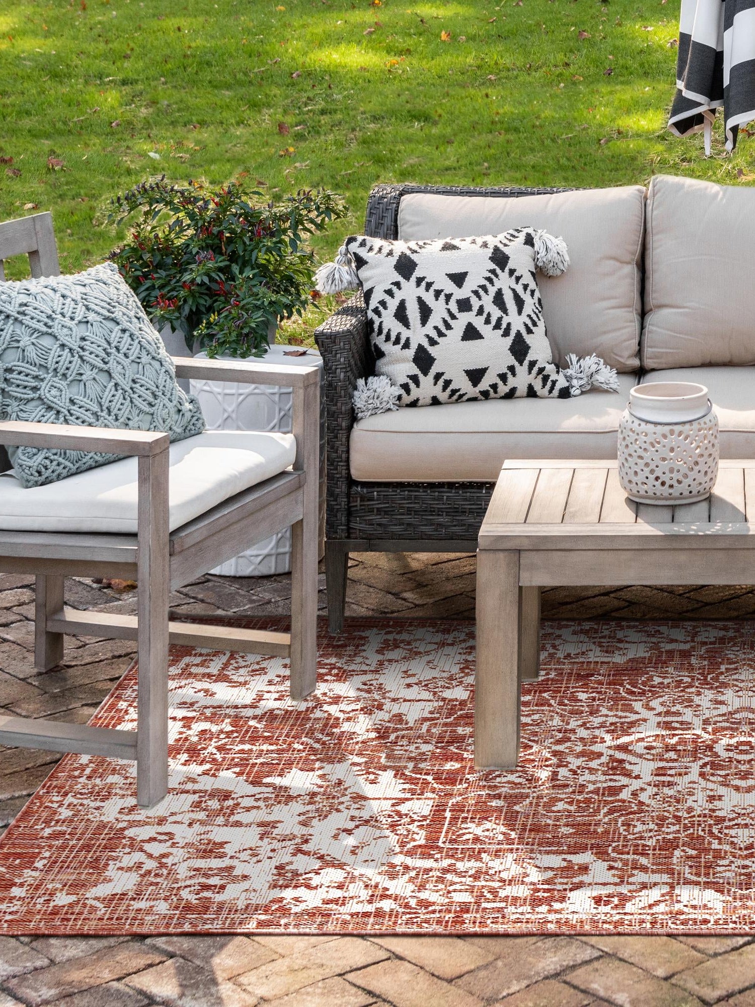 Rust Red 3' 1 x 5' 3 Jill Zarin Outdoor Rectangle Area Rug Weather Resistant for Patio, Deck, Terrace, Balcony, Porch Durable 100% Polypropylene Carpet for Outside for Sale at Rug Engine