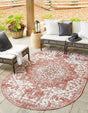 Rust Red 5' 3 x 8' Jill Zarin Outdoor Oval Area Rug Weather Resistant for Patio, Deck, Terrace, Balcony, Porch Durable 100% Polypropylene Carpet for Outside for Sale at Rug Engine