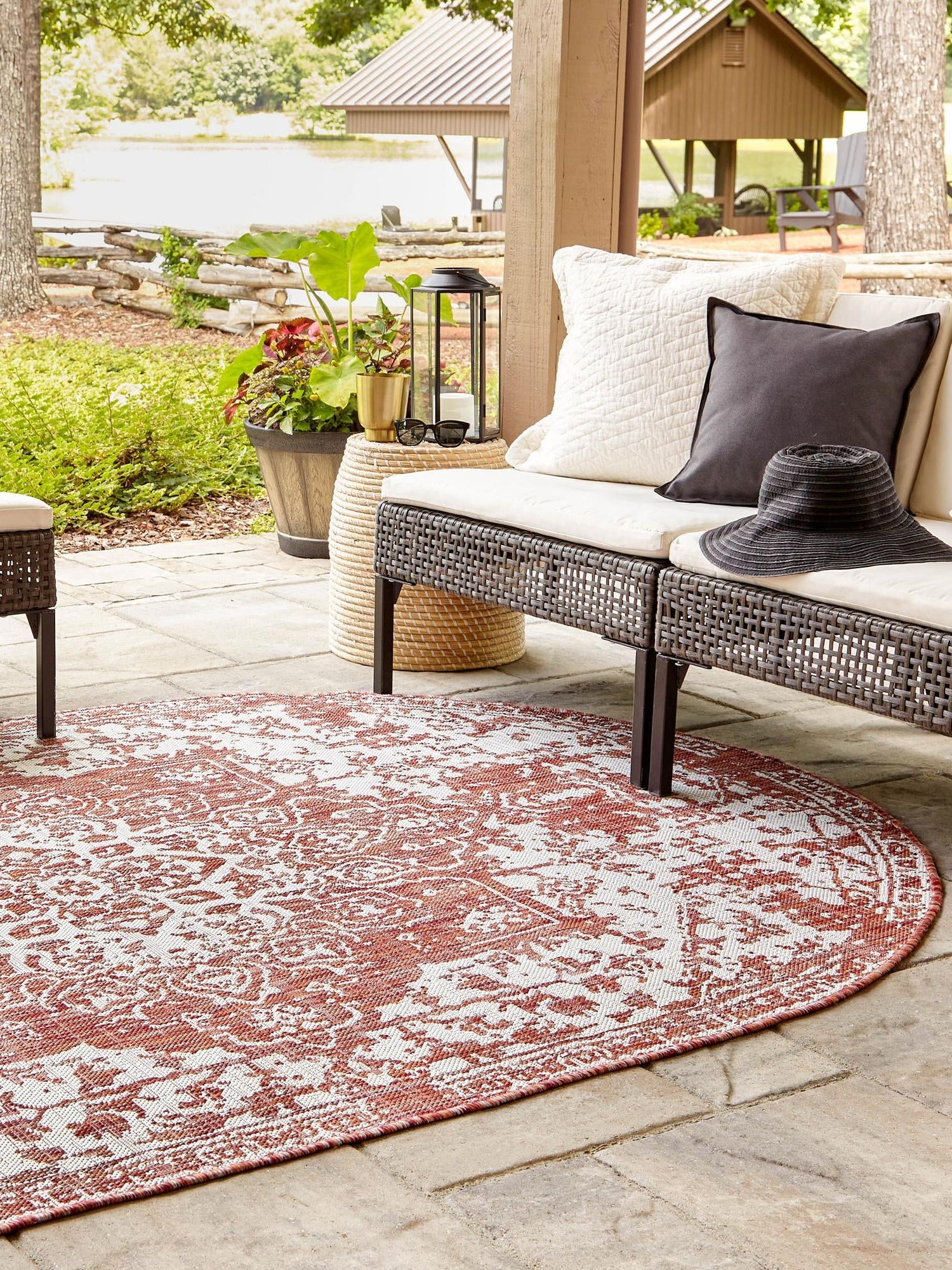 Rust Red 5' 3 x 8' Jill Zarin Outdoor Oval Area Rug Weather Resistant for Patio, Deck, Terrace, Balcony, Porch Durable 100% Polypropylene Carpet for Outside for Sale at Rug Engine