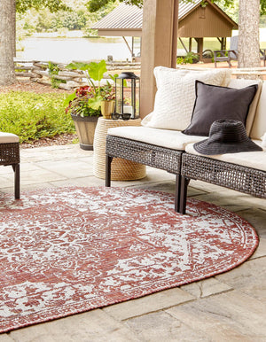 Rust Red 5' 3 x 8' Jill Zarin Outdoor Oval Area Rug Weather Resistant for Patio, Deck, Terrace, Balcony, Porch Durable 100% Polypropylene Carpet for Outside for Sale at Rug Engine