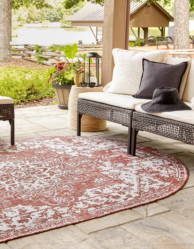 Rust Red 5' 3 x 8' Jill Zarin Outdoor Oval Area Rug Weather Resistant for Patio, Deck, Terrace, Balcony, Porch Durable 100% Polypropylene Carpet for Outside for Sale at Rug Engine