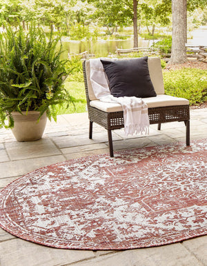 Rust Red 5' 3 x 8' Jill Zarin Outdoor Oval Area Rug Weather Resistant for Patio, Deck, Terrace, Balcony, Porch Durable 100% Polypropylene Carpet for Outside for Sale at Rug Engine