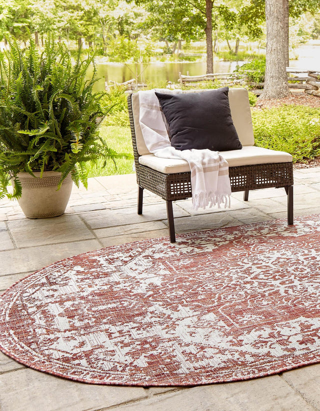 Rust Red 5' 3 x 8' Jill Zarin Outdoor Oval Area Rug Weather Resistant for Patio, Deck, Terrace, Balcony, Porch Durable 100% Polypropylene Carpet for Outside for Sale at Rug Engine