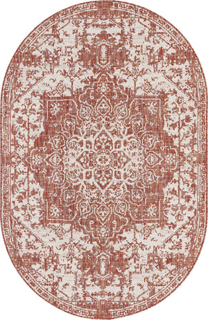 Rust Red 5' 3 x 8' Jill Zarin Outdoor Oval Area Rug Weather Resistant for Patio, Deck, Terrace, Balcony, Porch Durable 100% Polypropylene Carpet for Outside for Sale at Rug Engine