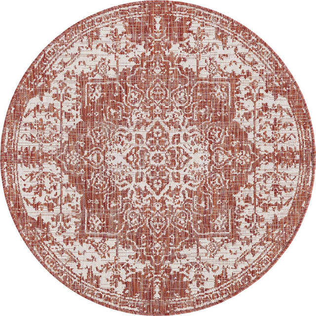 Rust Red 4' 1 x 4' 1 Jill Zarin Outdoor Round Area Rug Weather Resistant for Patio, Deck, Terrace, Balcony, Porch Durable 100% Polypropylene Carpet for Outside for Sale at Rug Engine