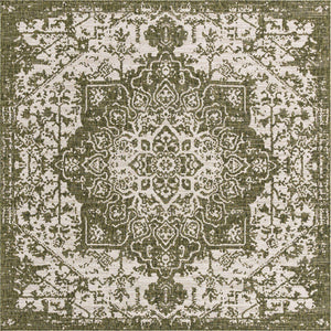 Green 7' 10 x 7' 10 Jill Zarin Outdoor Square Area Rug Weather Resistant for Patio, Deck, Terrace, Balcony, Porch Durable 100% Polypropylene Carpet for Outside for Sale at Rug Engine