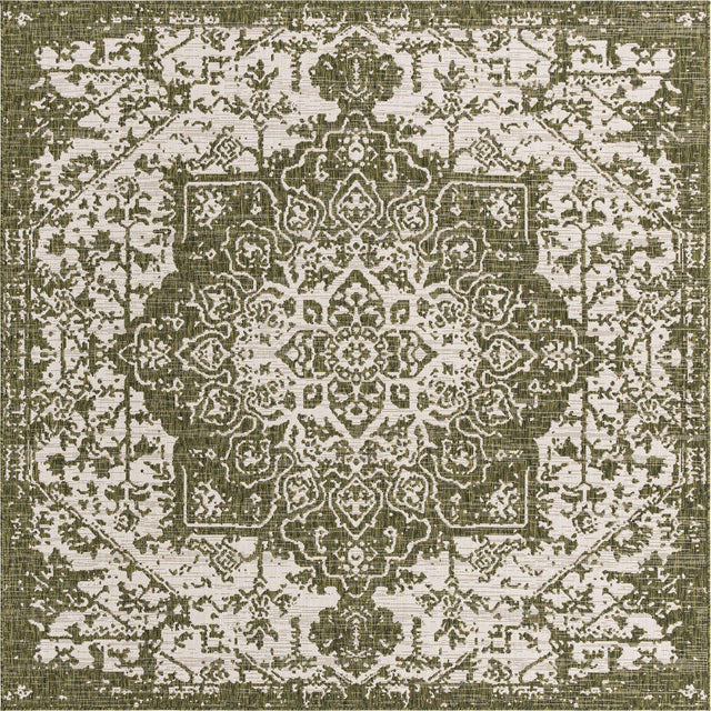 Green 7' 10 x 7' 10 Jill Zarin Outdoor Square Area Rug Weather Resistant for Patio, Deck, Terrace, Balcony, Porch Durable 100% Polypropylene Carpet for Outside for Sale at Rug Engine