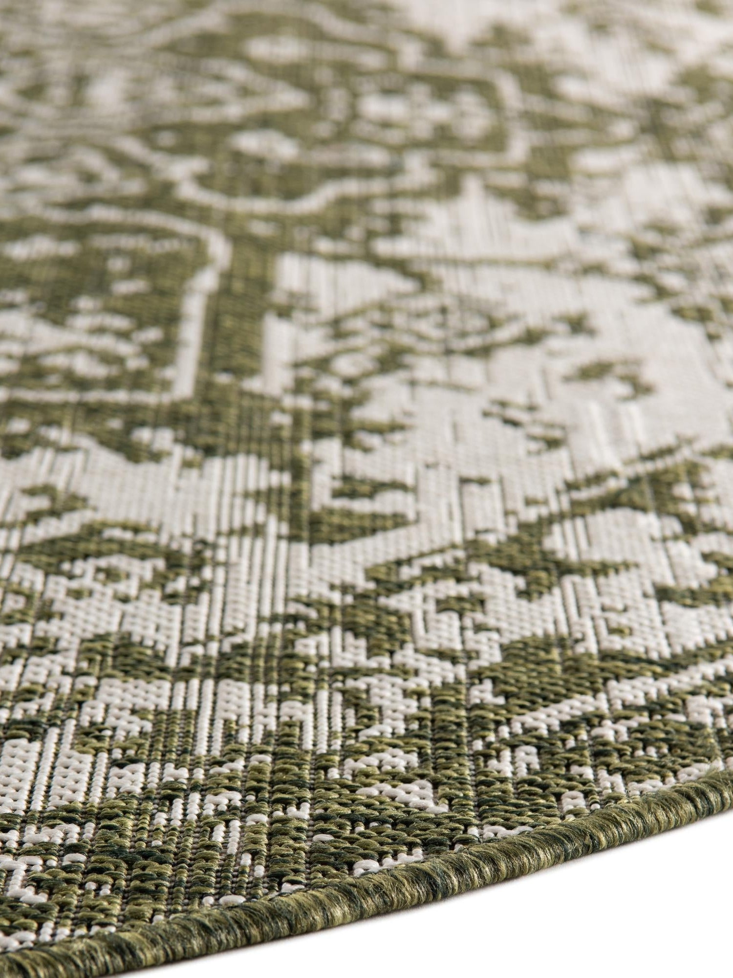Green 7' 1 x 7' 1 Jill Zarin Outdoor Round Area Rug Weather Resistant for Patio, Deck, Terrace, Balcony, Porch Durable 100% Polypropylene Carpet for Outside for Sale at Rug Engine