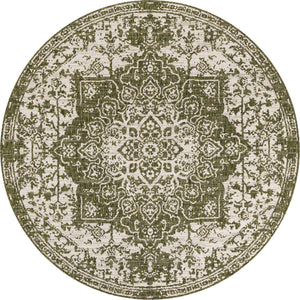 Green 7' 1 x 7' 1 Jill Zarin Outdoor Round Area Rug Weather Resistant for Patio, Deck, Terrace, Balcony, Porch Durable 100% Polypropylene Carpet for Outside for Sale at Rug Engine