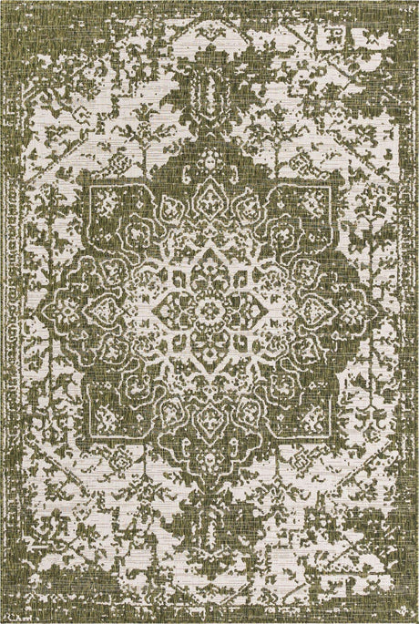 Green 6' 1 x 9' Jill Zarin Outdoor Rectangle Area Rug Weather Resistant for Patio, Deck, Terrace, Balcony, Porch Durable 100% Polypropylene Carpet for Outside for Sale at Rug Engine