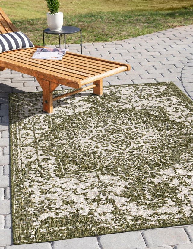 Green 6' 1 x 9' Jill Zarin Outdoor Rectangle Area Rug Weather Resistant for Patio, Deck, Terrace, Balcony, Porch Durable 100% Polypropylene Carpet for Outside for Sale at Rug Engine