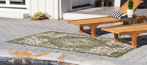 Green 6' 1 x 9' Jill Zarin Outdoor Rectangle Area Rug Weather Resistant for Patio, Deck, Terrace, Balcony, Porch Durable 100% Polypropylene Carpet for Outside for Sale at Rug Engine