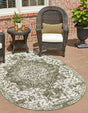 Green 5' 3 x 8' Jill Zarin Outdoor Oval Area Rug Weather Resistant for Patio, Deck, Terrace, Balcony, Porch Durable 100% Polypropylene Carpet for Outside for Sale at Rug Engine