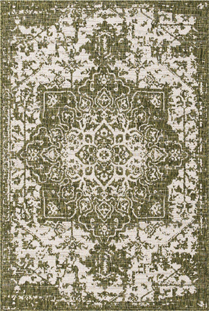 Green 4' 1 x 6' 1 Jill Zarin Outdoor Rectangle Area Rug Weather Resistant for Patio, Deck, Terrace, Balcony, Porch Durable 100% Polypropylene Carpet for Outside for Sale at Rug Engine