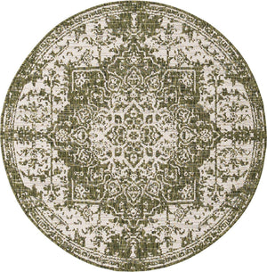 Green 4' 1 x 4' 1 Jill Zarin Outdoor Round Area Rug Weather Resistant for Patio, Deck, Terrace, Balcony, Porch Durable 100% Polypropylene Carpet for Outside for Sale at Rug Engine