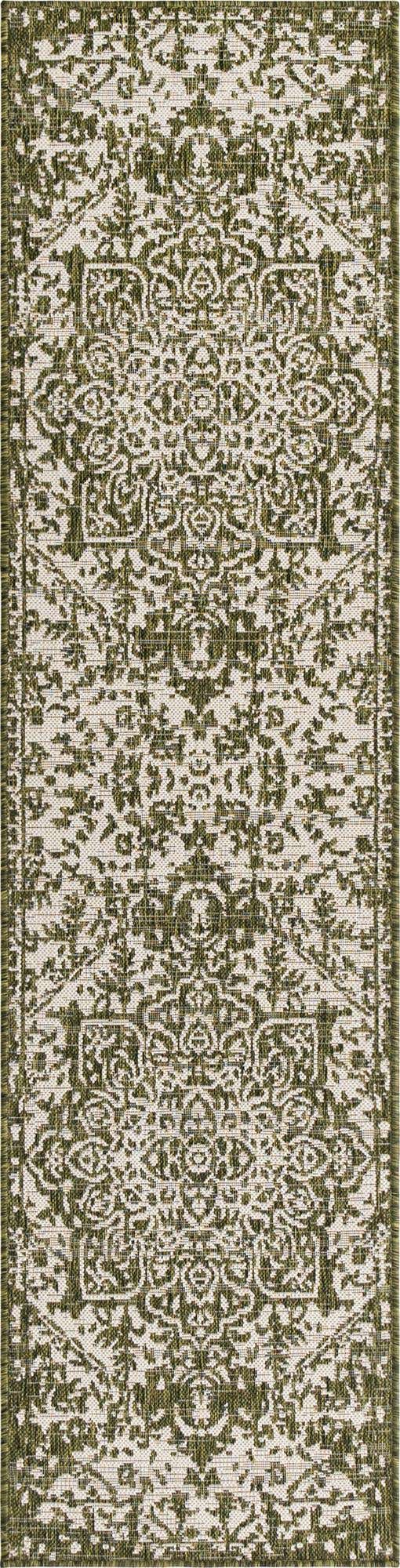 Green 2' x 8' Jill Zarin Outdoor Runner Area Rug Weather Resistant for Patio, Deck, Terrace, Balcony, Porch Durable 100% Polypropylene Carpet for Outside for Sale at Rug Engine