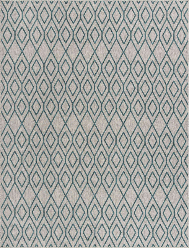 Gray Teal 9' x 12' Jill Zarin Outdoor Rectangle Area Rug Weather Resistant for Patio, Deck, Terrace, Balcony, Porch Durable 100% Polypropylene Carpet for Outside for Sale at Rug Engine