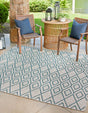 Gray Teal 7' 10 x 7' 10 Jill Zarin Outdoor Square Area Rug Weather Resistant for Patio, Deck, Terrace, Balcony, Porch Durable 100% Polypropylene Carpet for Outside for Sale at Rug Engine