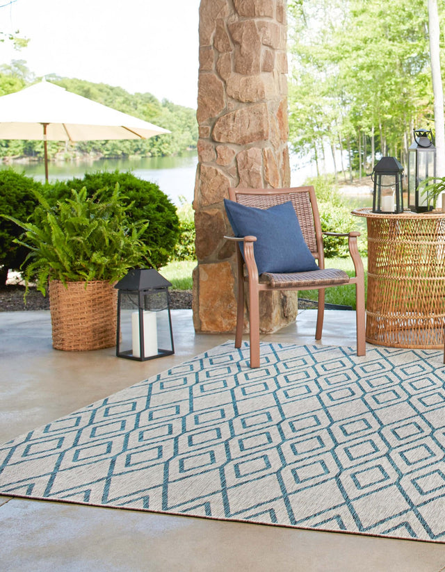 Gray Teal 7' 10 x 7' 10 Jill Zarin Outdoor Square Area Rug Weather Resistant for Patio, Deck, Terrace, Balcony, Porch Durable 100% Polypropylene Carpet for Outside for Sale at Rug Engine