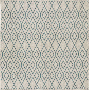 Gray Teal 7' 10 x 7' 10 Jill Zarin Outdoor Square Area Rug Weather Resistant for Patio, Deck, Terrace, Balcony, Porch Durable 100% Polypropylene Carpet for Outside for Sale at Rug Engine