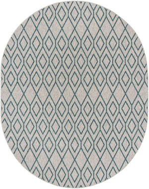 Gray Teal 7' 10 x 10' Jill Zarin Outdoor Oval Area Rug Weather Resistant for Patio, Deck, Terrace, Balcony, Porch Durable 100% Polypropylene Carpet for Outside for Sale at Rug Engine