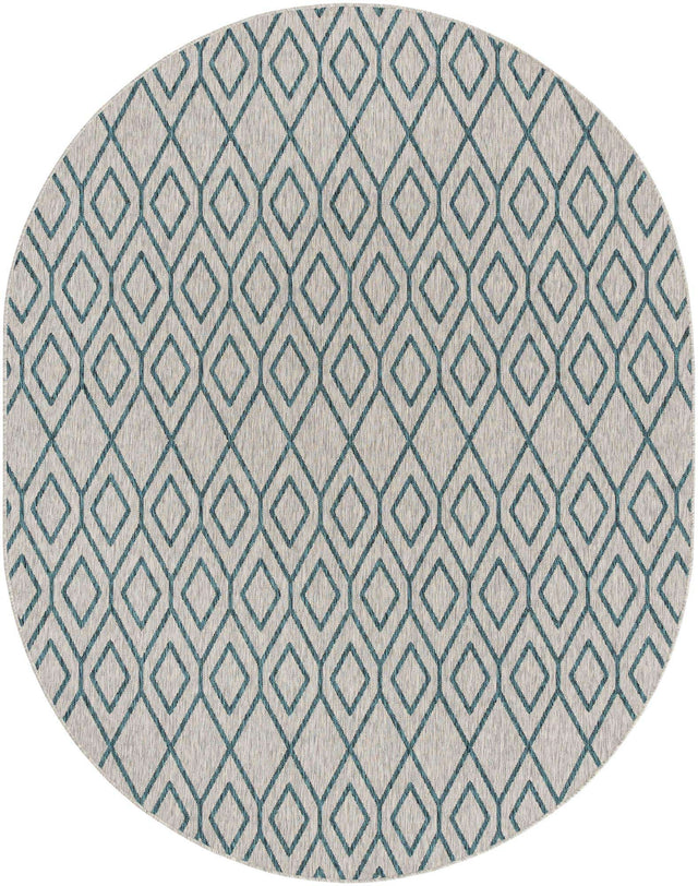 Gray Teal 7' 10 x 10' Jill Zarin Outdoor Oval Area Rug Weather Resistant for Patio, Deck, Terrace, Balcony, Porch Durable 100% Polypropylene Carpet for Outside for Sale at Rug Engine