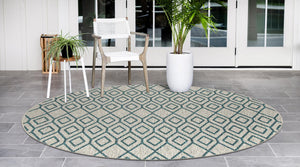 Gray Teal 4' 1 x 4' 1 Jill Zarin Outdoor Round Area Rug Weather Resistant for Patio, Deck, Terrace, Balcony, Porch Durable 100% Polypropylene Carpet for Outside for Sale at Rug Engine