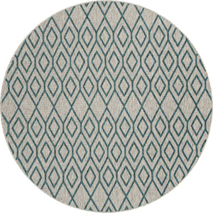 Gray Teal 7' 1 x 7' 1 Jill Zarin Outdoor Round Area Rug Weather Resistant for Patio, Deck, Terrace, Balcony, Porch Durable 100% Polypropylene Carpet for Outside for Sale at Rug Engine