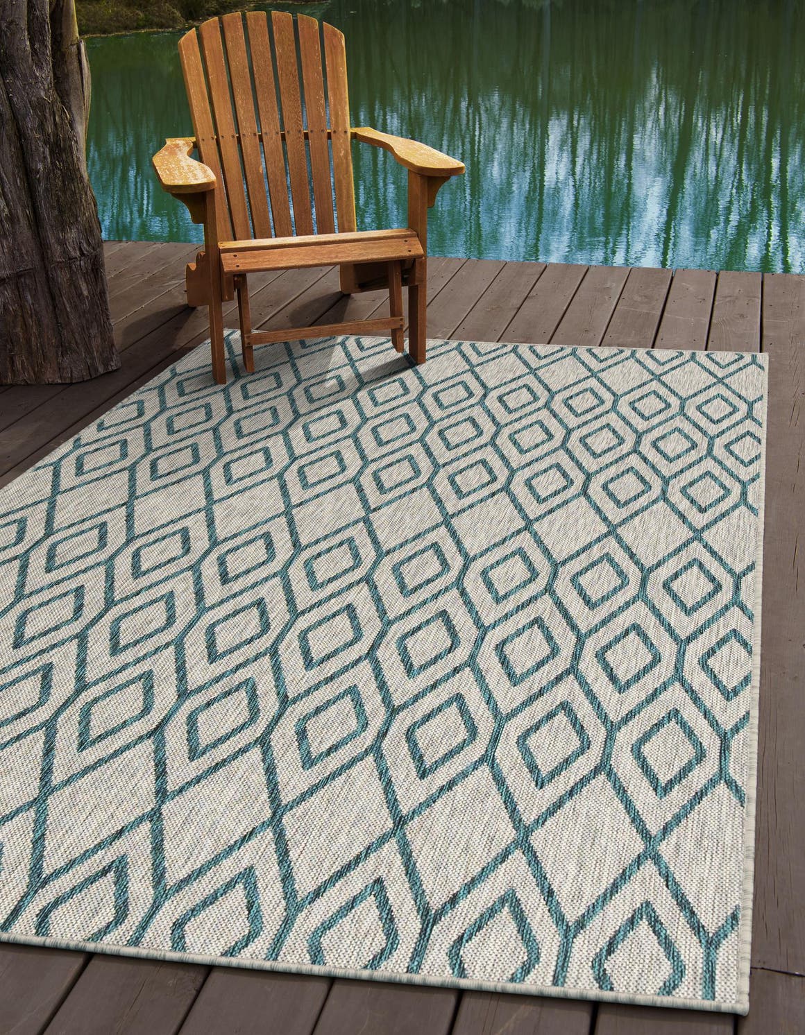 Gray Teal 6' 1 x 9' Jill Zarin Outdoor Rectangle Area Rug Weather Resistant for Patio, Deck, Terrace, Balcony, Porch Durable 100% Polypropylene Carpet for Outside for Sale at Rug Engine