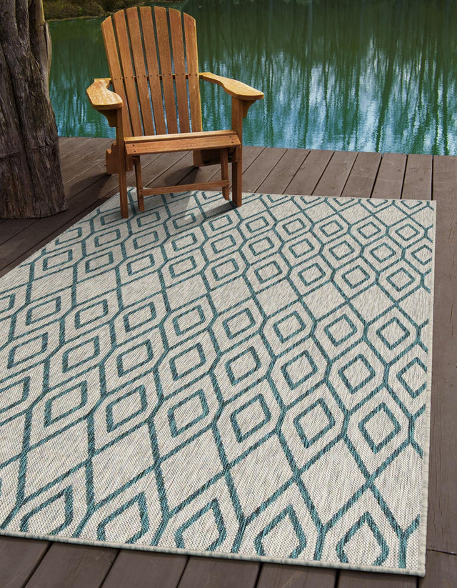 Gray Teal 9' x 12' Jill Zarin Outdoor Rectangle Area Rug Weather Resistant for Patio, Deck, Terrace, Balcony, Porch Durable 100% Polypropylene Carpet for Outside for Sale at Rug Engine