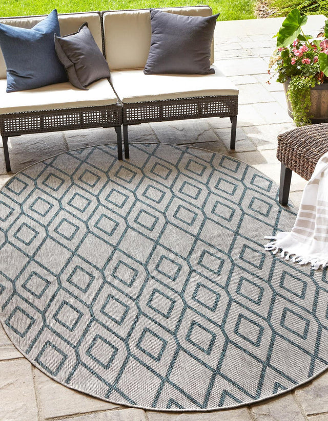Gray Teal 7' 10 x 10' Jill Zarin Outdoor Oval Area Rug Weather Resistant for Patio, Deck, Terrace, Balcony, Porch Durable 100% Polypropylene Carpet for Outside for Sale at Rug Engine