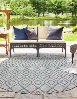 Gray Teal 7' 10 x 10' Jill Zarin Outdoor Oval Area Rug Weather Resistant for Patio, Deck, Terrace, Balcony, Porch Durable 100% Polypropylene Carpet for Outside for Sale at Rug Engine