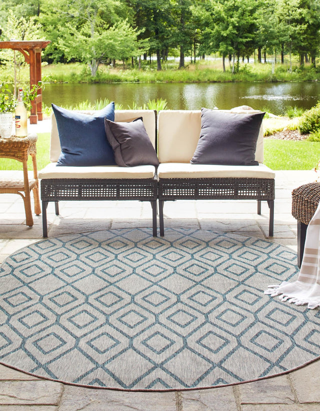 Gray Teal 7' 10 x 10' Jill Zarin Outdoor Oval Area Rug Weather Resistant for Patio, Deck, Terrace, Balcony, Porch Durable 100% Polypropylene Carpet for Outside for Sale at Rug Engine