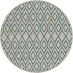 Gray Teal 4' 1 x 4' 1 Jill Zarin Outdoor Round Area Rug Weather Resistant for Patio, Deck, Terrace, Balcony, Porch Durable 100% Polypropylene Carpet for Outside for Sale at Rug Engine